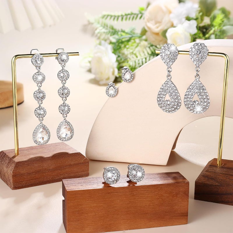 Jstyle 4 Pairs Silver Clip on Earrings for Women Elegant Rhinestone Clip on Earrings Dangle Drop for Brides Bridesmaids Non Pierced Earrings Set - Image 5